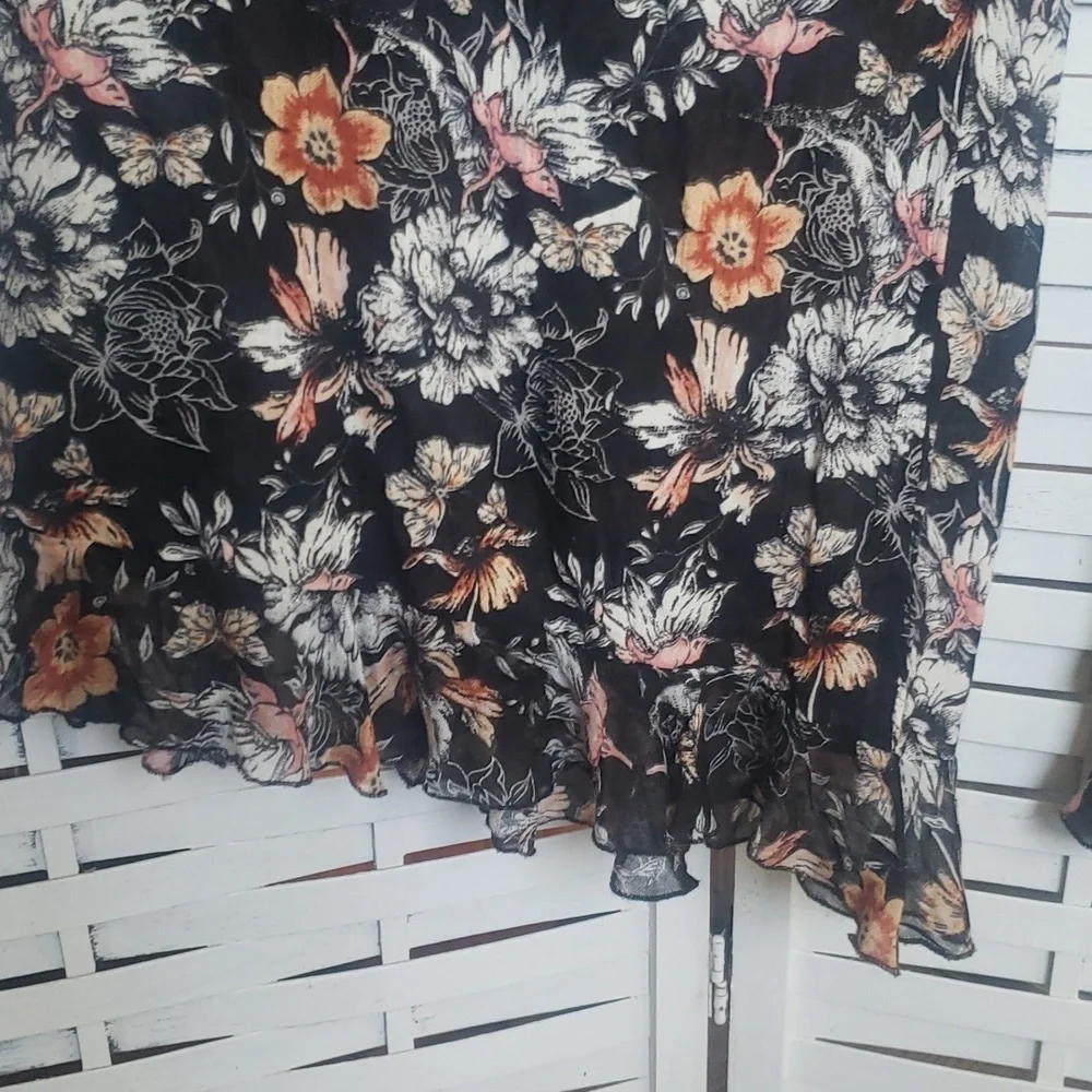 Free People floral wide slit ruffle leg pull up elastic waist women's pants S